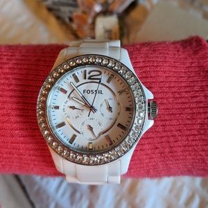 Multifunction Ceramic Fossil Watch